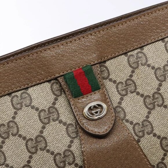 GUCCI GG Supreme Web Sherry Line Clutch Bag PVC Beige Gold 89 01 033 Auth BA5113 - Picture 8 of 15